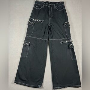 Hot Topic Black Wide Leg Chains And Studs Cargo Pants Size 30x32